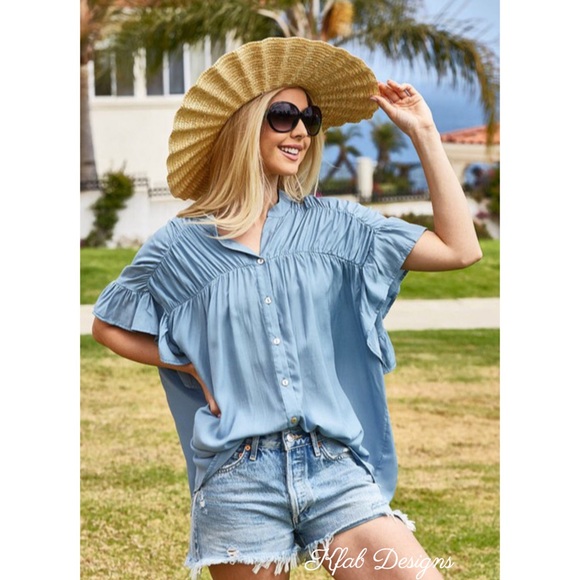 ❤️LAST 3! Vintage Loose Fit Silky Woven Shirred Top - Picture 6 of 7